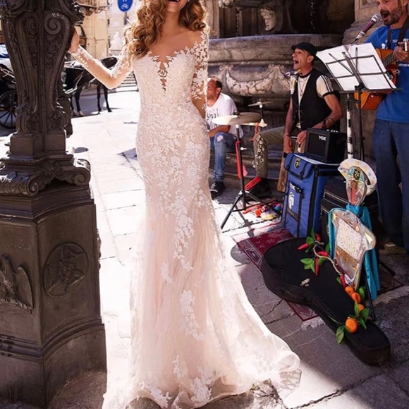 Mermaid Illusion Wedding Dress - Picture 1 of 4